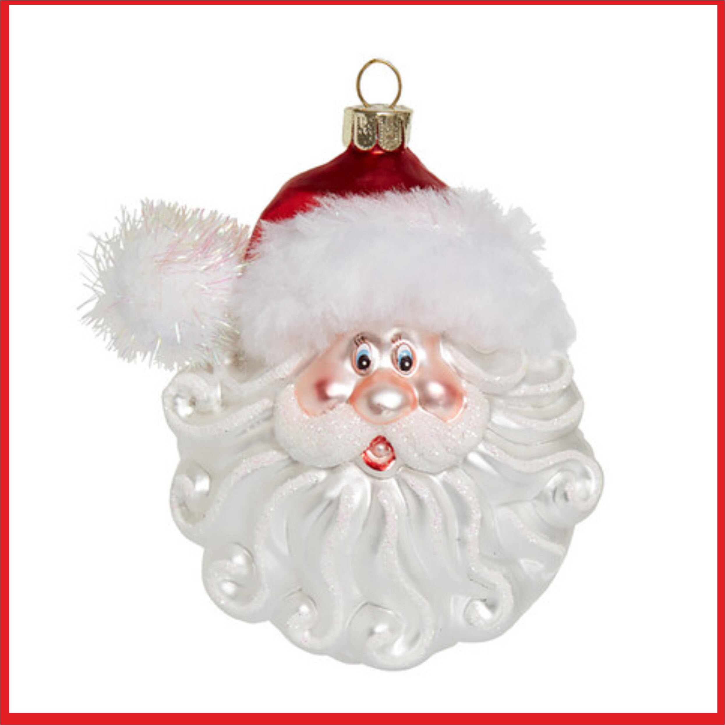 Елочное украшение Снежный Санта (стекло) 7,5х6,5х10 см,GLT660,подвесная фигурка,коллекц игрушка,Новый год 2024