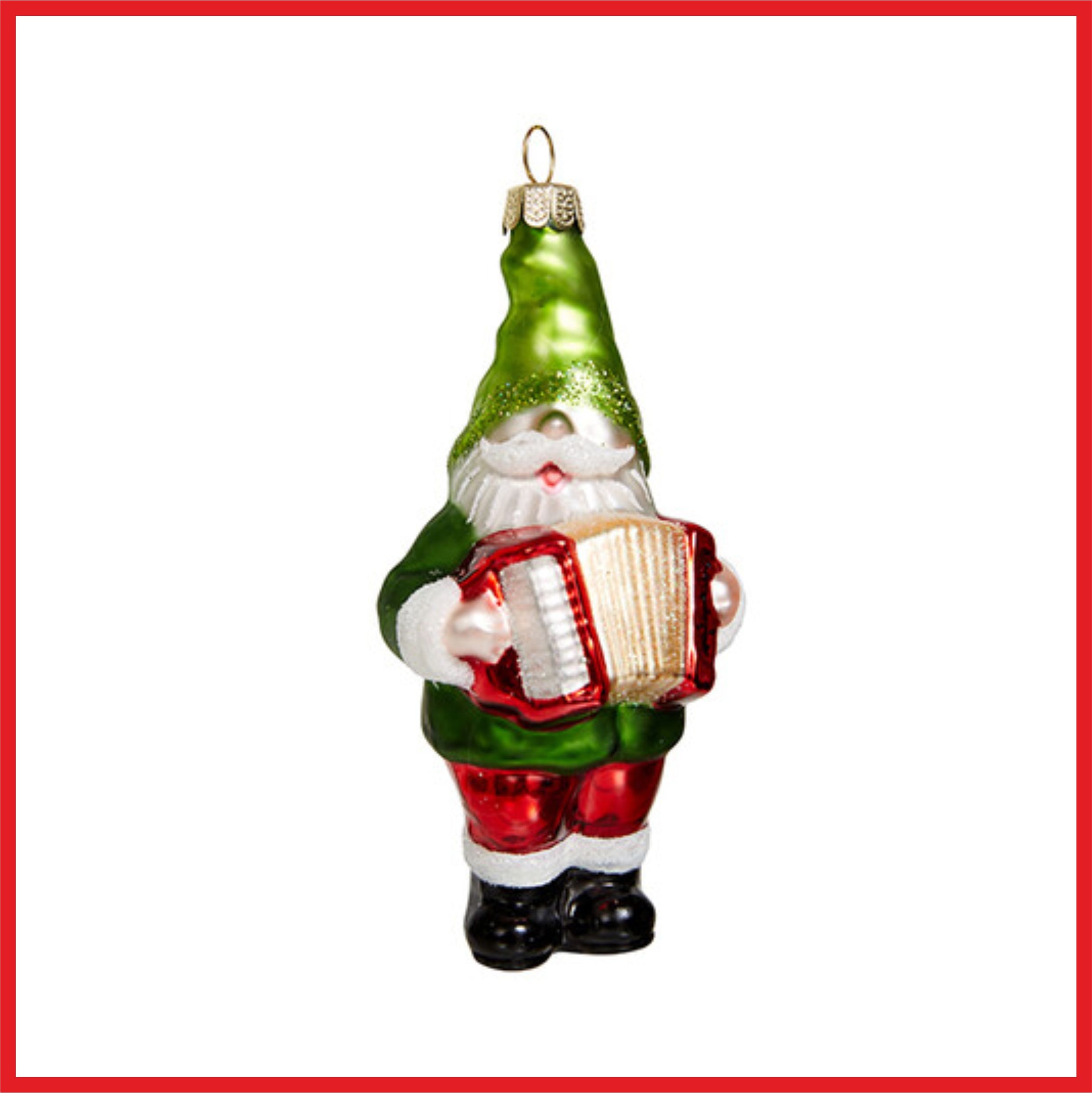 

Елочное украшение Гном с музыкальным инструментом из стекла