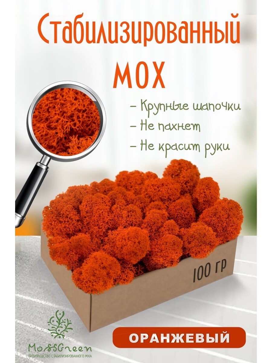 

Мох стабилизированный 100 гр/мох ягеля MossGreen цвет 17 оранжевый