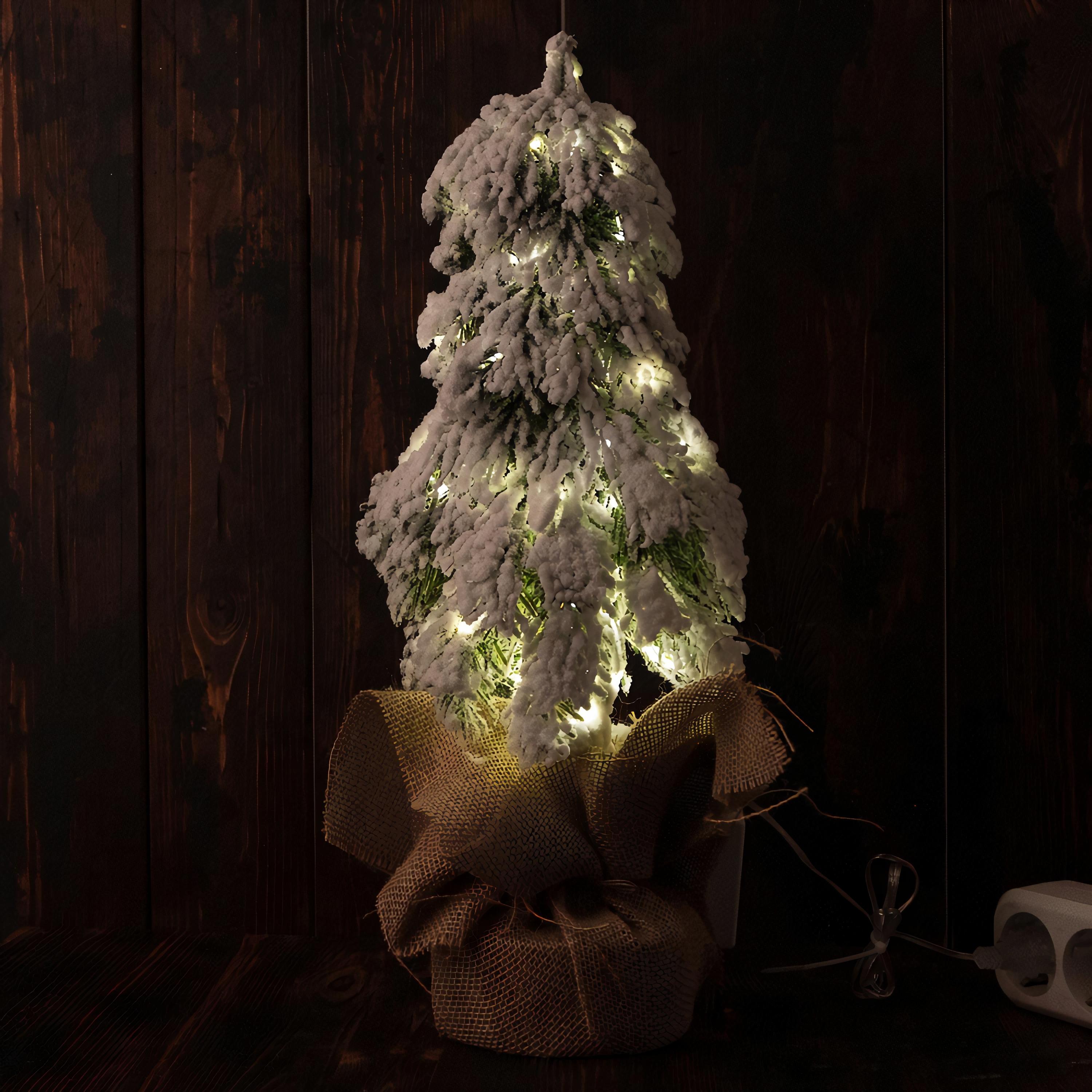 

Ёлка искусственная заснеженная, с ветками вниз, с тёплым белым свечением, 8 режимов, 45 см