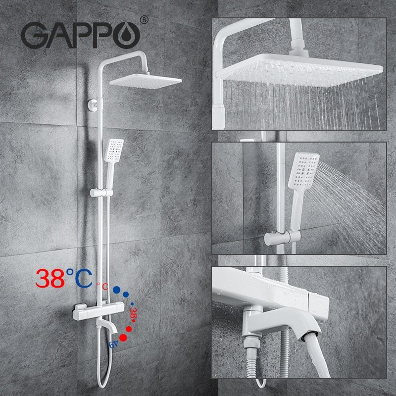 

Gappo Душевая система с термоcтатом тропический душ смеситель для ванны водопад белый G2491-8
