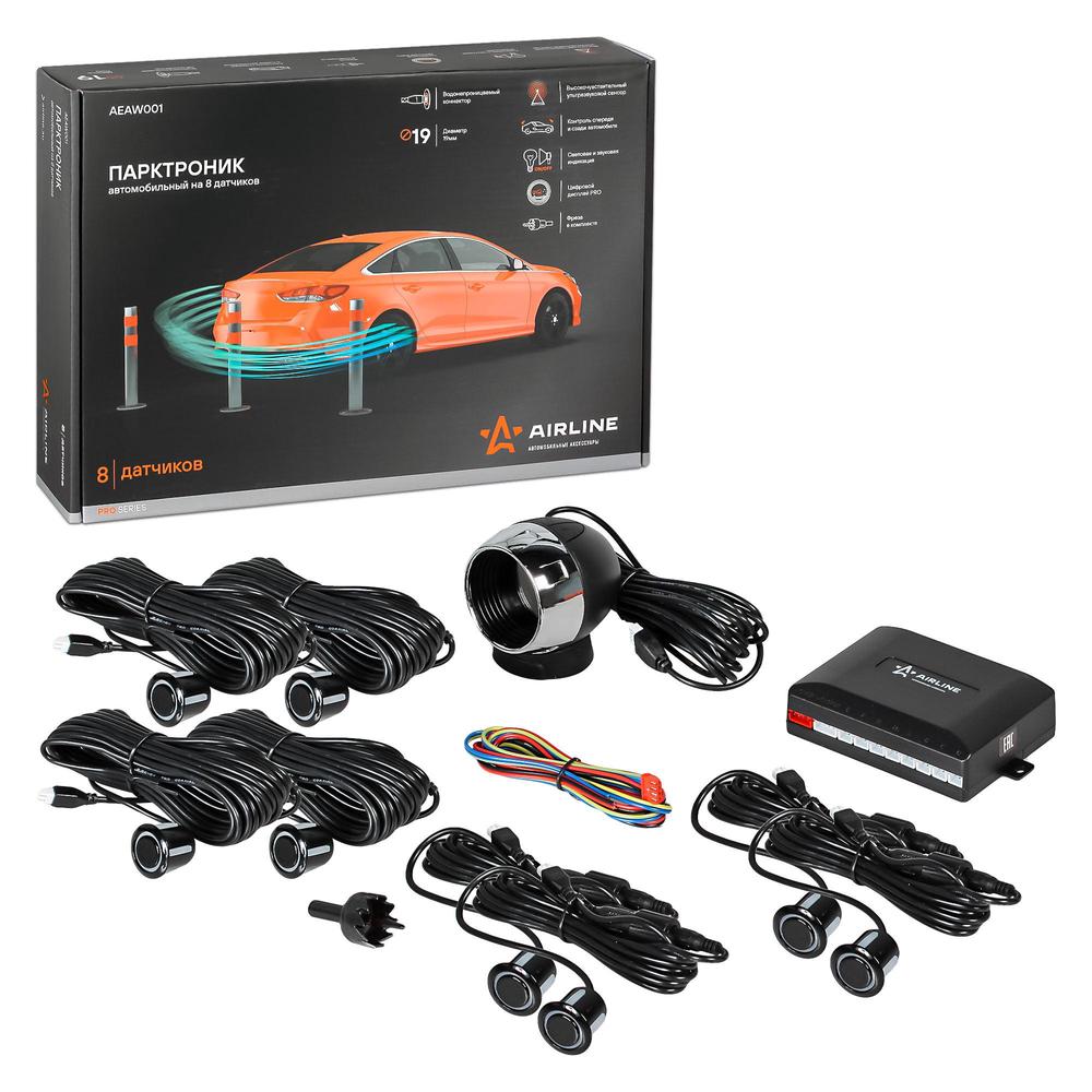 

Парктроник на 8 датчиков (черные), LED дисплей PRO AIRLINE AEAW001 AEAW001