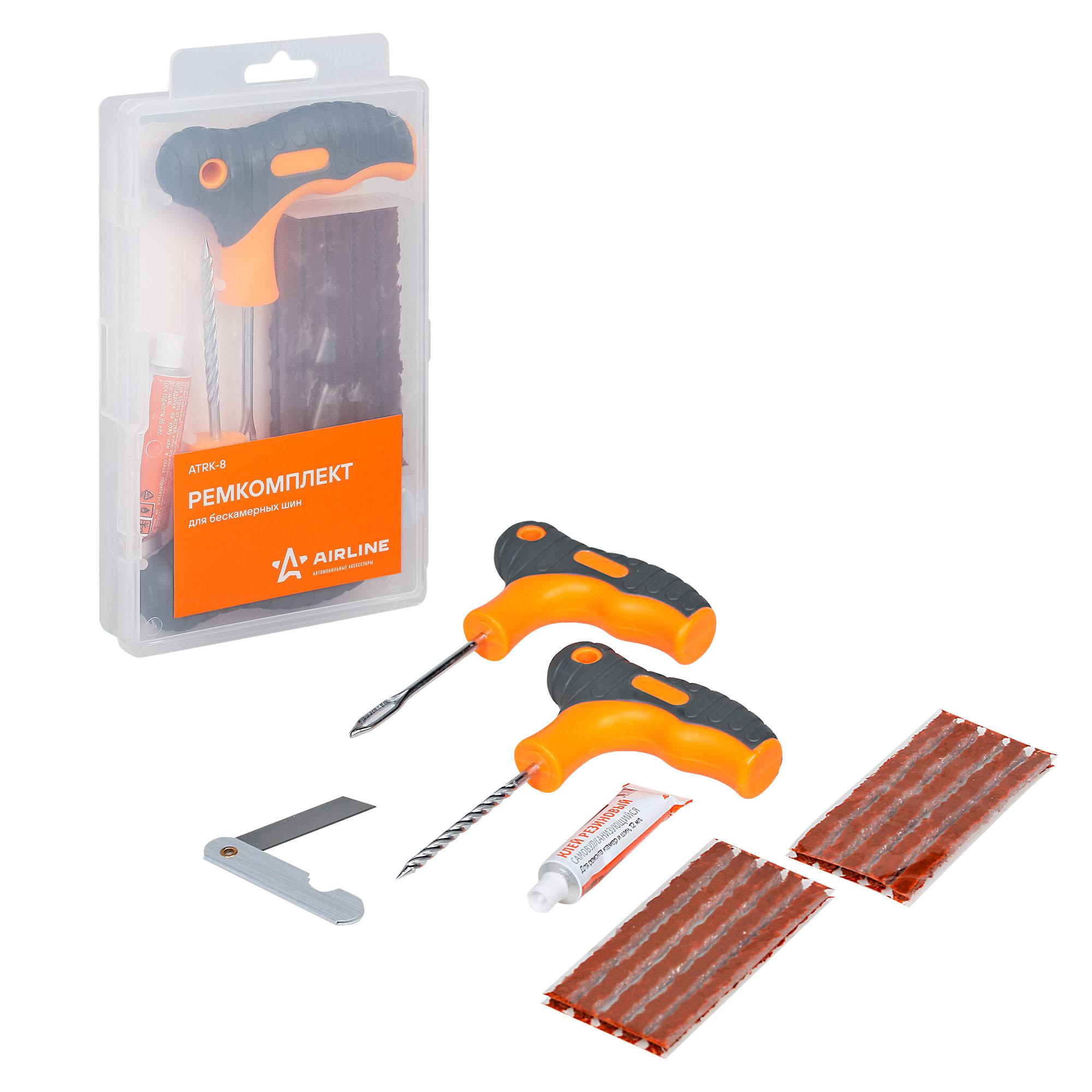

Ремкомплект для б/к шин в кейсе прорезин.ручки AIRLINE ATRK-8 ATRK8