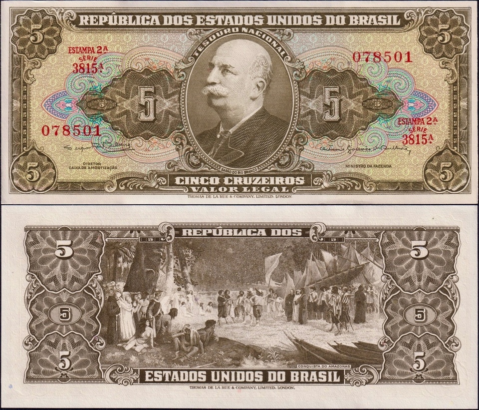 

Бразилия 5 крузейро 1962-1964 год UNC