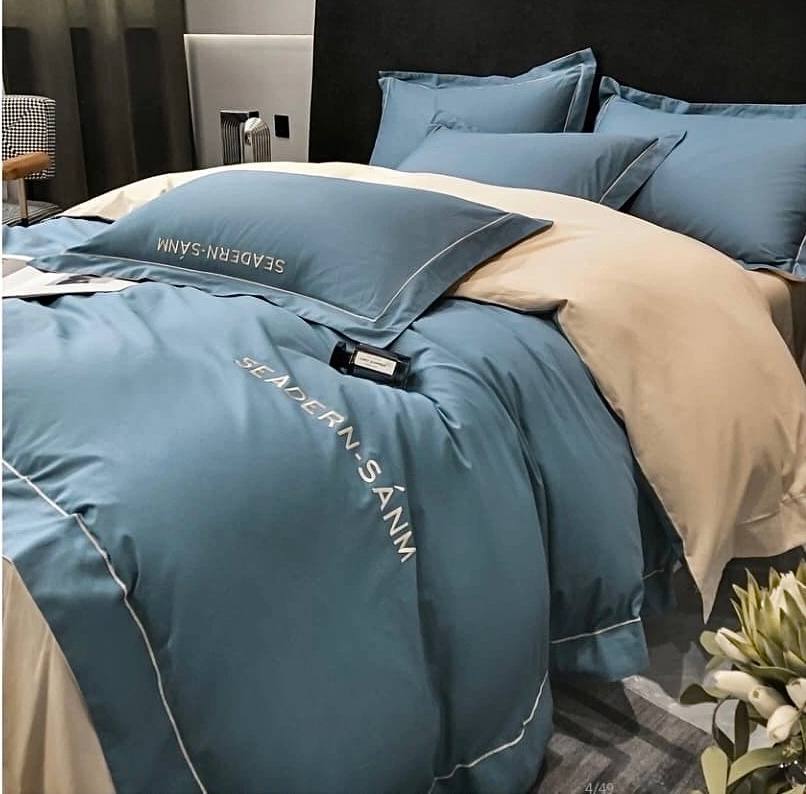 

Роскошное Однотонное Постельное Белье Сатин Евро Подарочное постельное белье в коробке Новинка 2023 С вышивкой