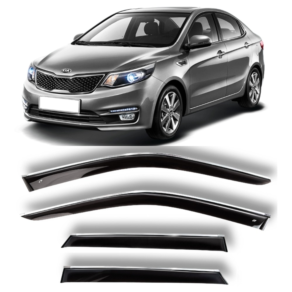 

Дефлекторы окон хром полоска молдинг Cobra Tuning K12610CR на авто Kia Rio 3 III Sd 2010-2016 ветровики от дождя солнца и ветра