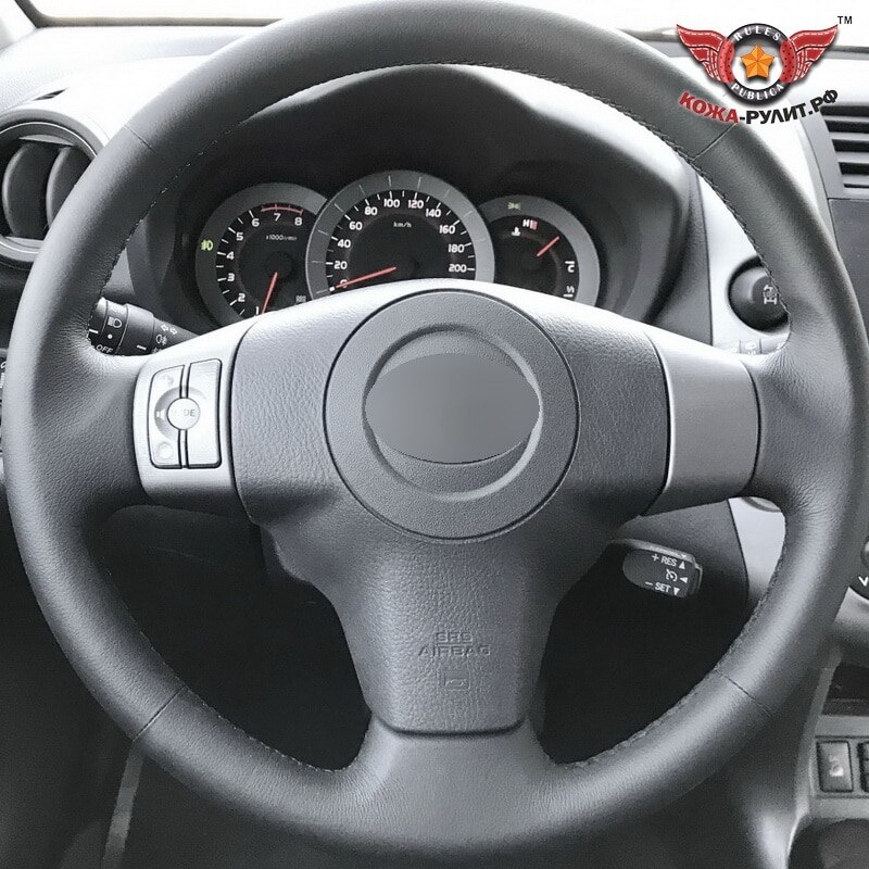 

Оплетка из натуральной кожи для замены штатной накладки на руль Toyota RAV4 III (XA30) (2005-2010), черная
