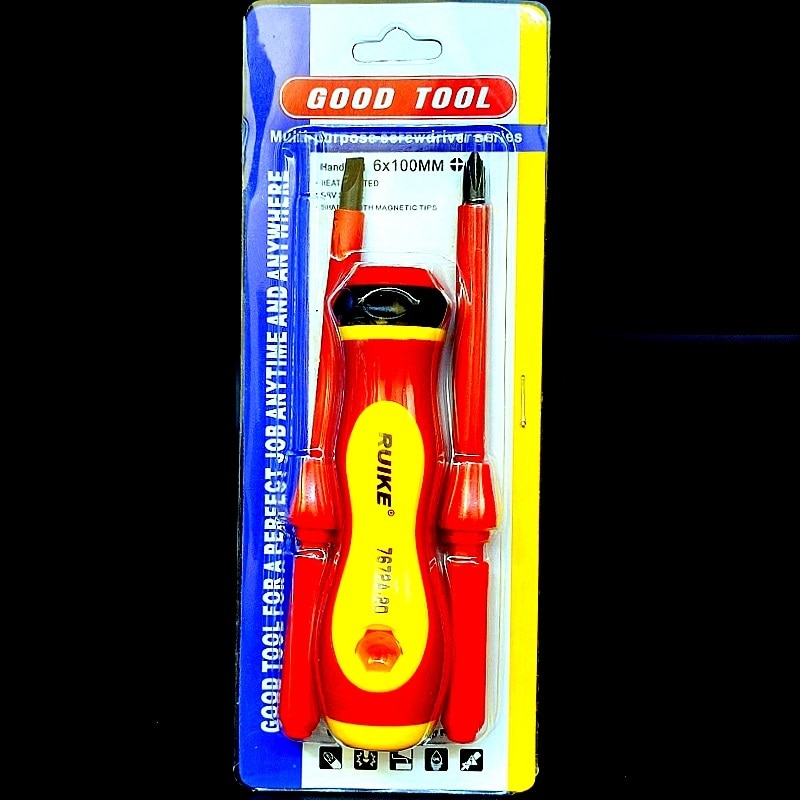 

1шт/лот Отвертки диэлектрические, 1 крестовая и 1 шлицевая насадки 6х100мм, ручка с фиксатором
