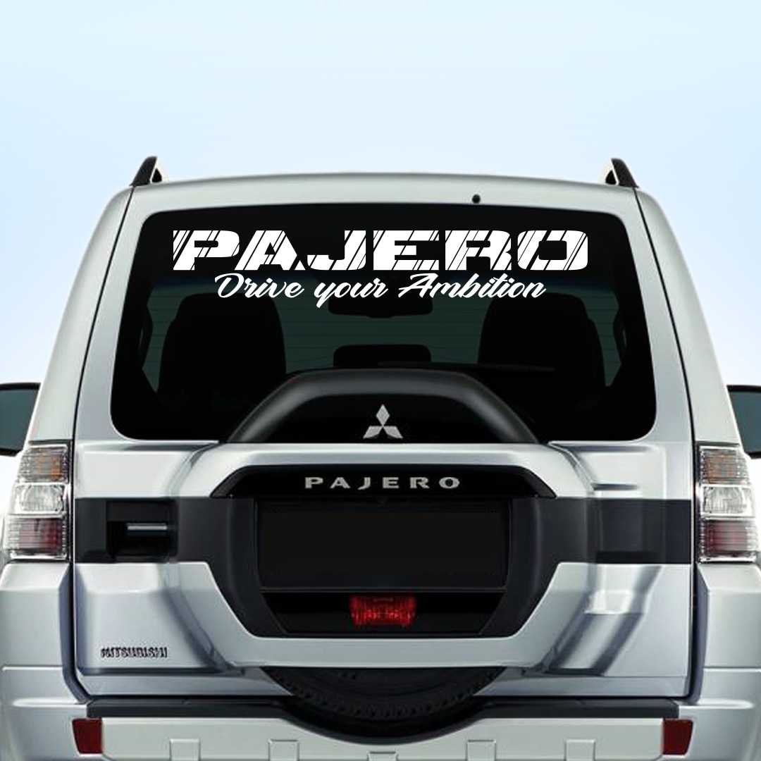 

Наклейка на авто - MMC PAJERO, стикер на заднее стекло MITSUBISHI PAJERO, виниловая наклейка на заднее стекло - MMC PAJERO