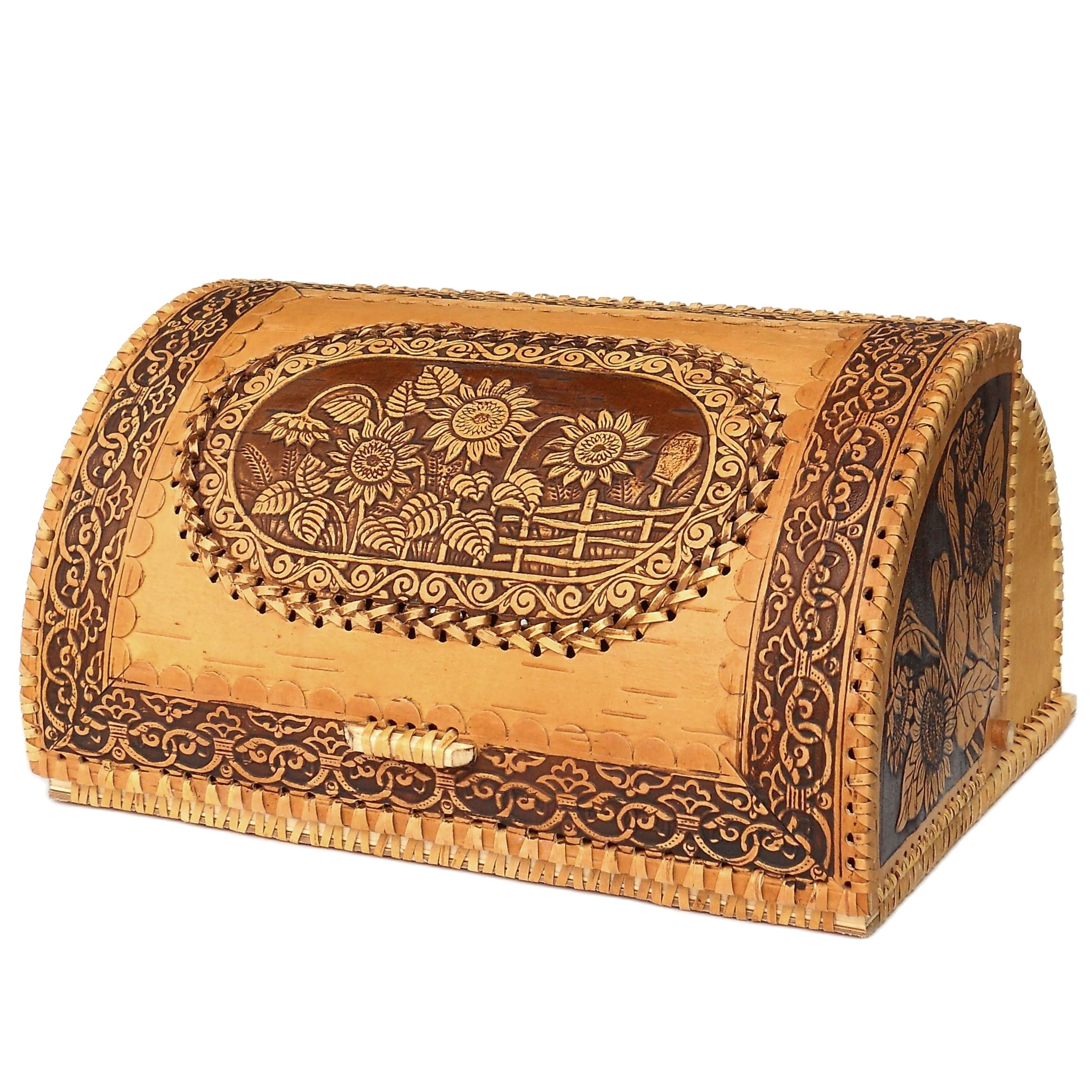 

Хлебница "Подсолнухи" , 30*25*17см, в русском деревенском стиле, из бересты арт. 0001091