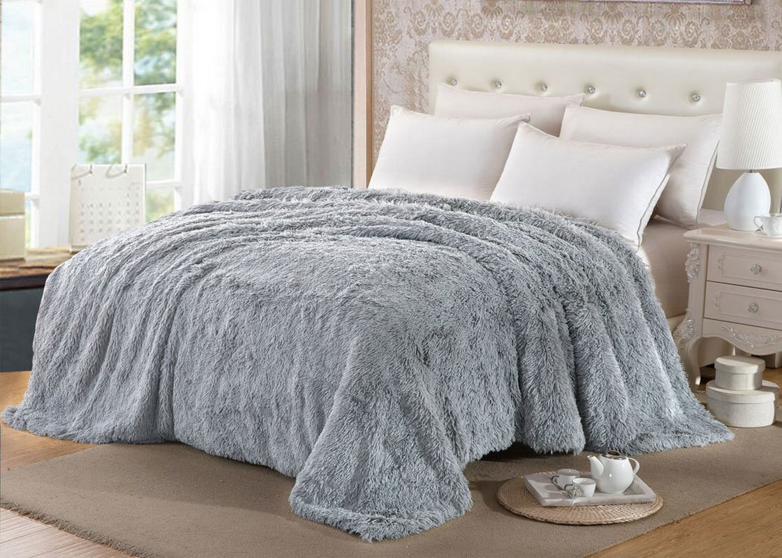 

Плед покрывало травка пушистый искусственный мех 200х230 см евро