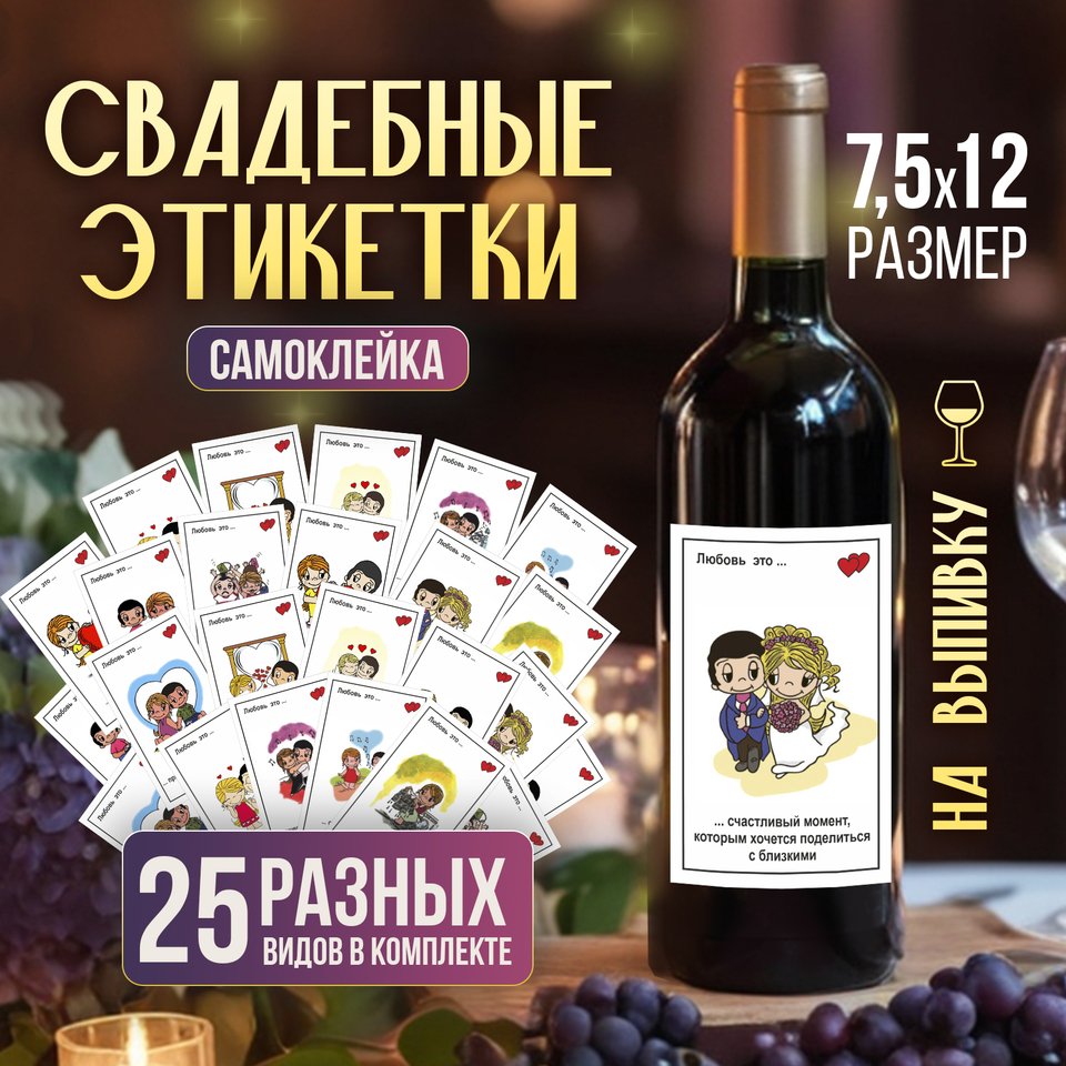 

Этикетки на свадебную выпивку, на вино, на водку, на шампанское love is . 7,5х12 см. самоклейка.