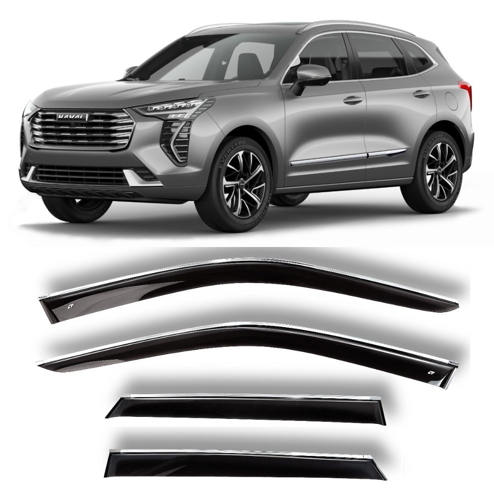 

Дефлекторы окон хром полоска молдинг Cobra Tuning на авто Хавейл Хавал Джолион l 5д. 2021-н.в. ветровики от дождя солнца и ветра