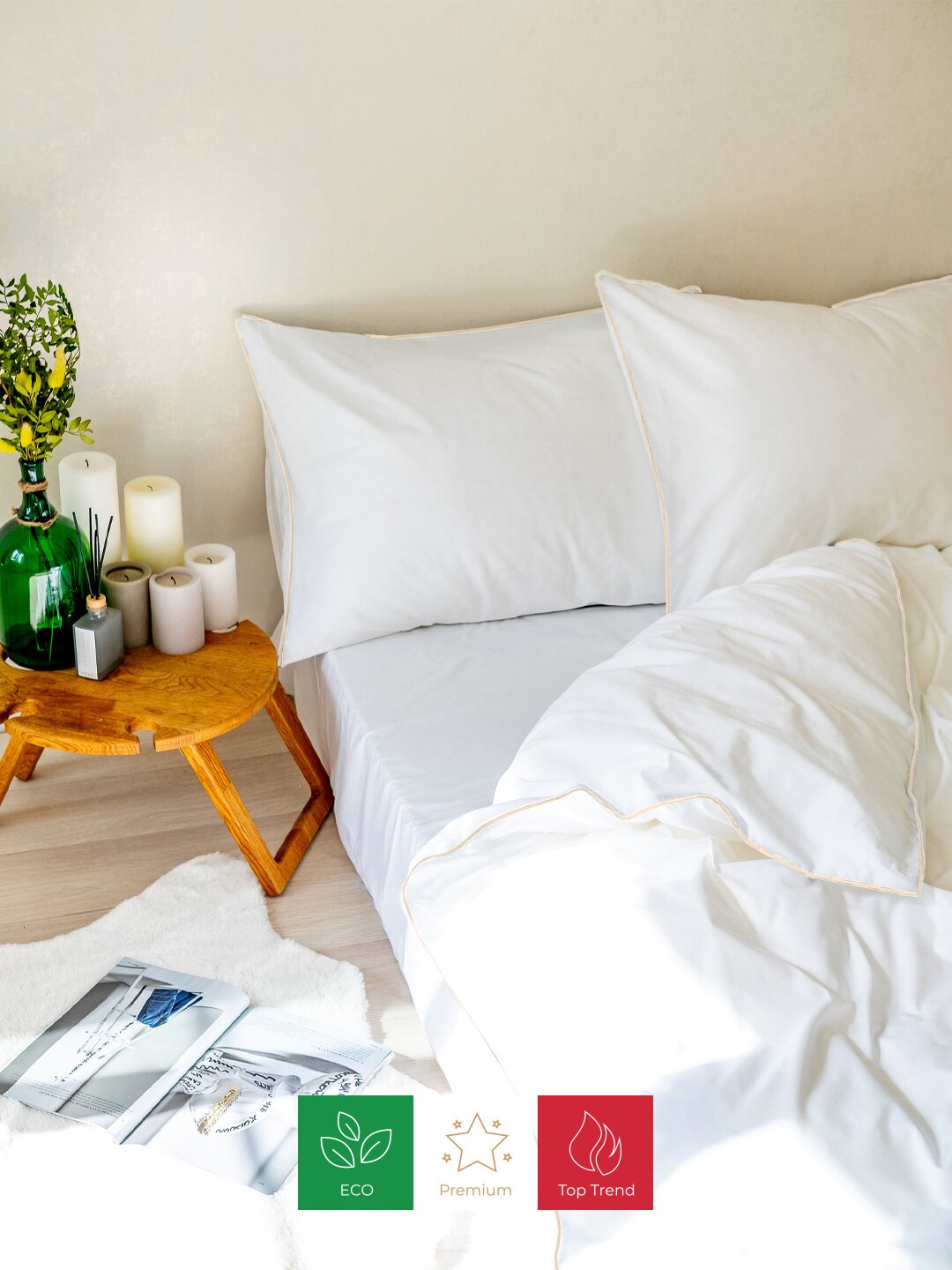 

Постельное белье сатин с кантом 100% хлопок 2 евро комплект текстиль для дома Белый однотонное белье премиум лофт отель Икеа