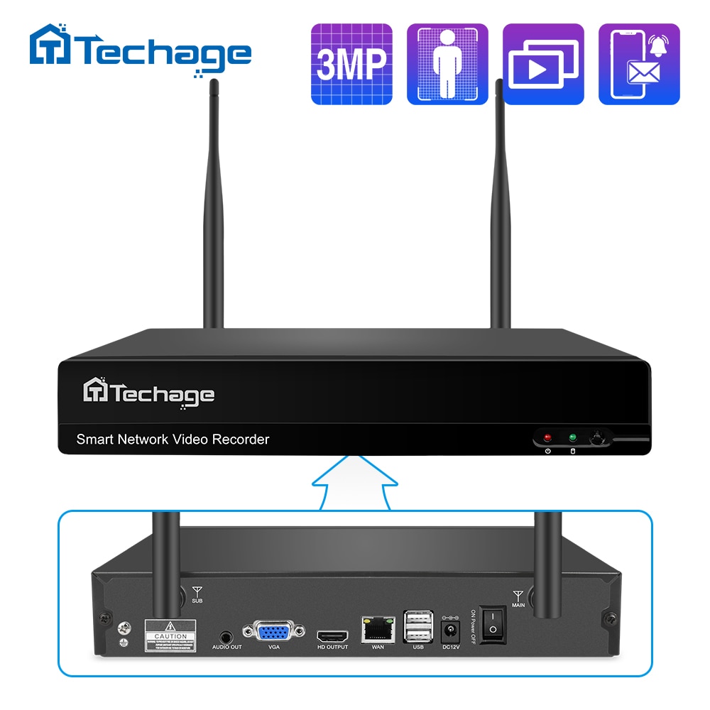 

Techage 10CH H.265 3MP Беспроводной NVR-регистратор Wifi CCTV Видео IP-сеть камеры P2P для Eseecloud