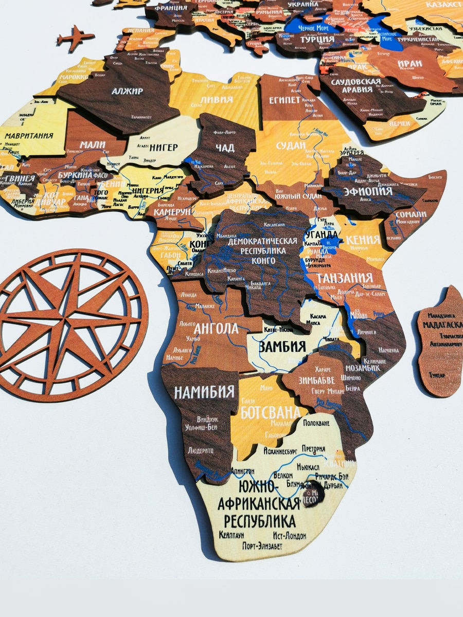Карта мира/карта мира на стену/многоуровневая карта мира/интерьерная карта мира/деревянная карта мира 120х65см(рус)