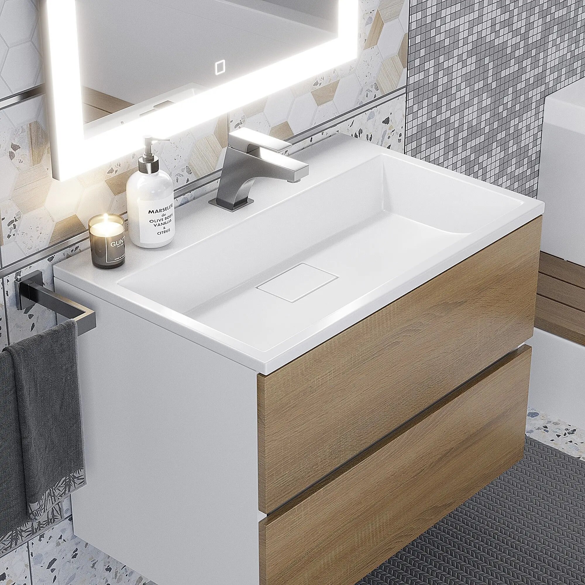 

Тумба под раковину для ванной Uperwood Barsa 70 см, подвесная, белая/дуб сонома