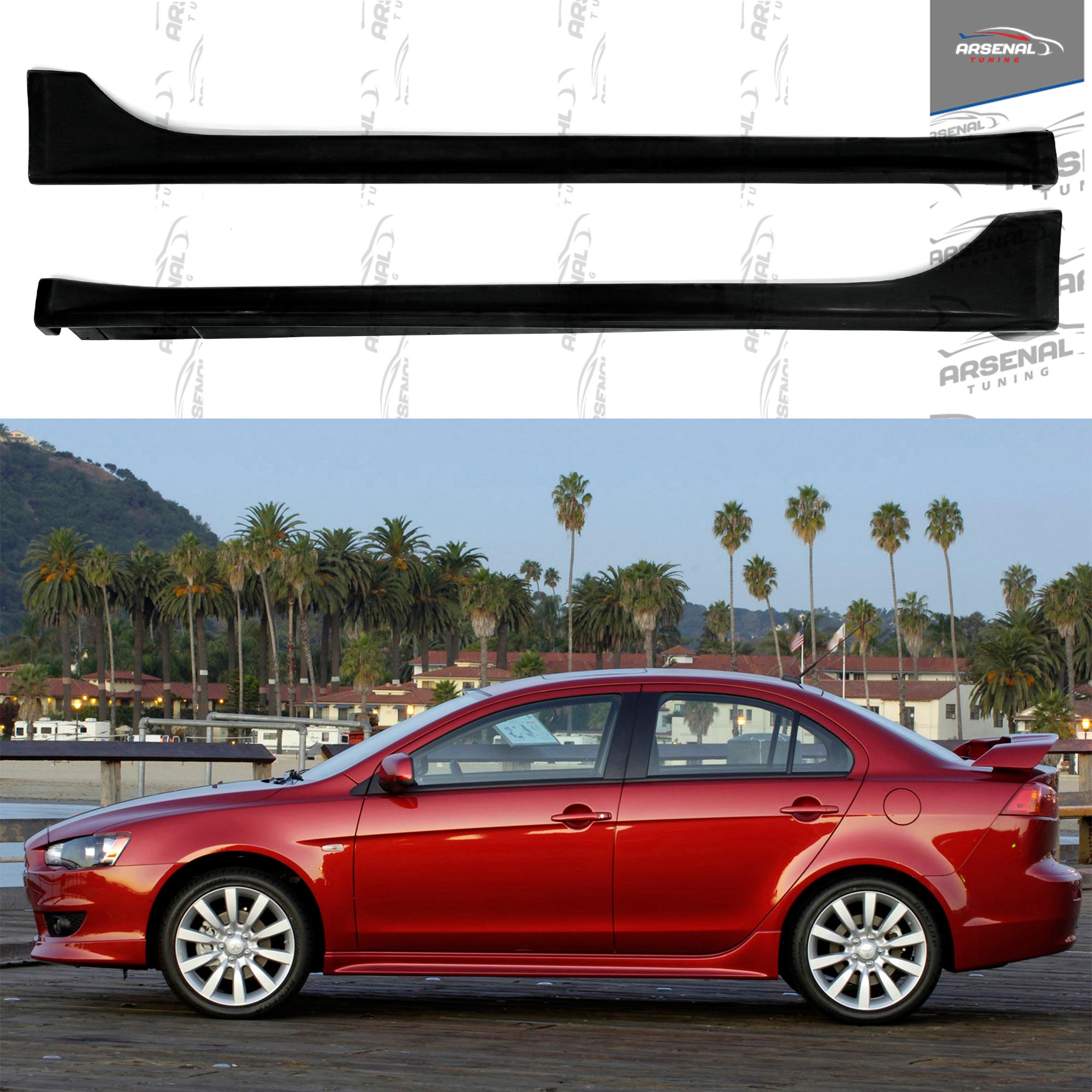 

Накладки на пороги 2.0 Спорт Лансер 10 АБС пластик боковые юбки стайлинг