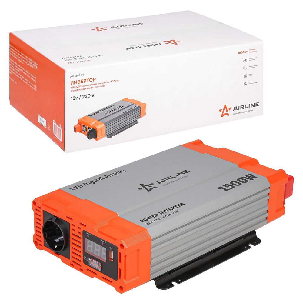 

Инвертор 12В-220В, 1500 Вт AIRLINE API-1500-08 API150008