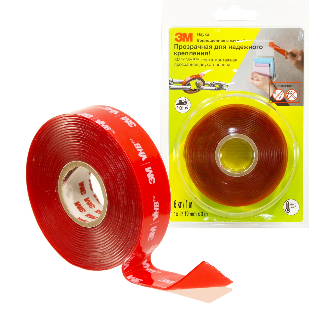 

Клейкая лента двусторонняя универсальная 3М VHB 4910F, прозрачная, 19мм x 1,5/3/11м