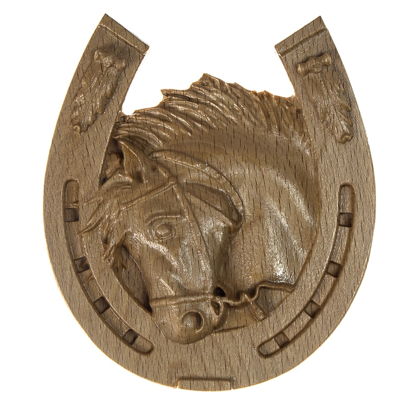 

Панно декоративное деревянное резное "Лошадь в подкове". Decorative wooden carved panel