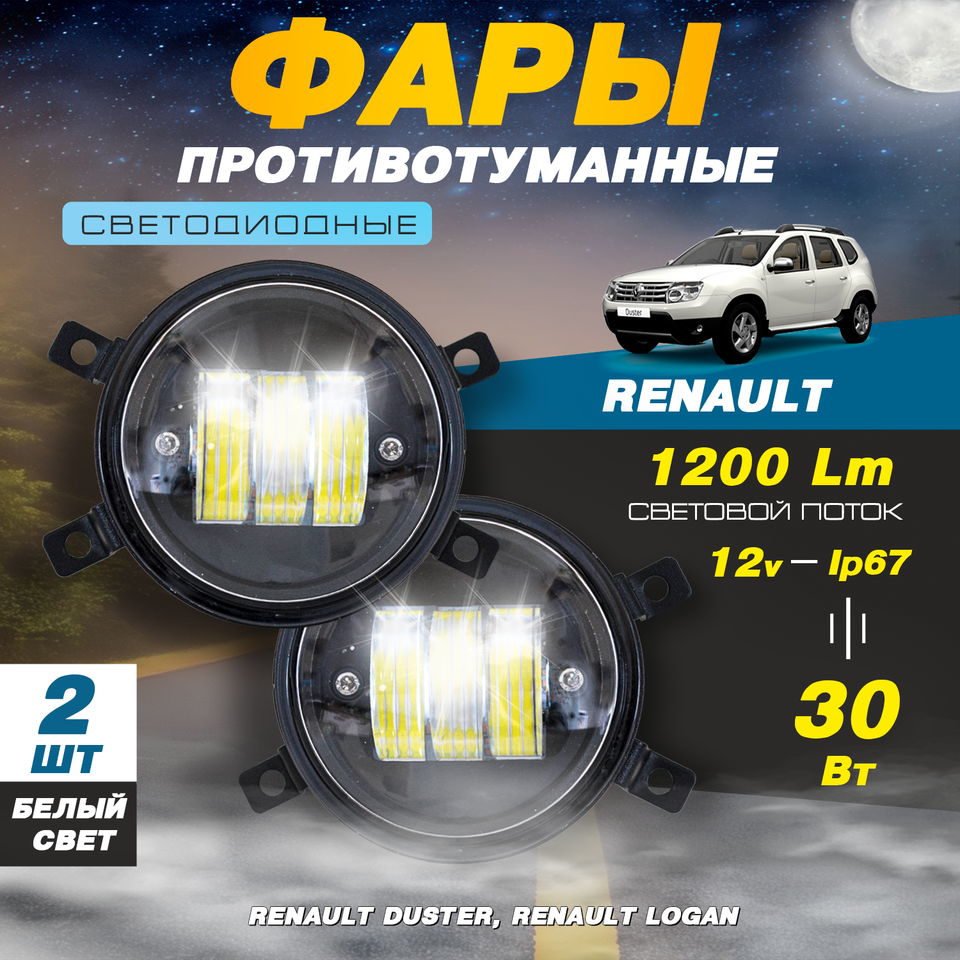 

Светодиодные противотуманные фары 30W (2 шт.) на модели Рено / Renault