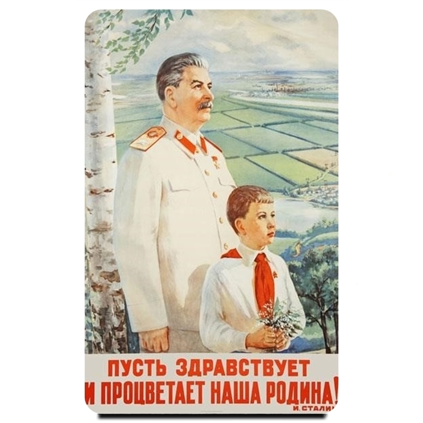 

Магнит на холодильник Сталин И.В., Репринт винтажного плаката СССР размер 86x54 мм.