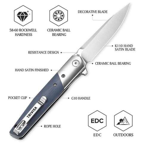 TRIVISA складной карманный EDC нож для мужчины 3,5 "BOHLER K110 Blade & G10 HandleFlipper с клипом на открытом воздухе Кемпинг выживание