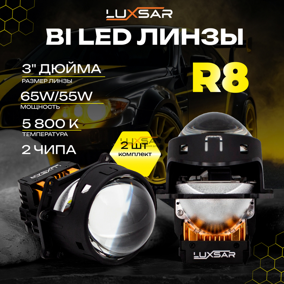 BI-LED линза LUXSAR R8 3.0 5800K 65W 2 чипа (к-т 2 шт.) | AliExpress