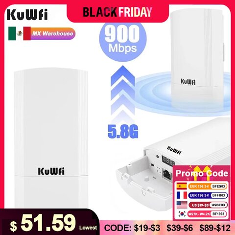 KuWFi 900Mbps 5.8 ГГц CPE Сетевой Мост Беспроводной Wi Fi Расширитель Сигналов Точка До 1 - 3КМ AP Ретранслятор 24V POE Открытый