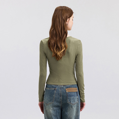 Semir Футболка Длинным Рукавом Женская КоротКая Стильная Искусственная Двухсекционная Внутренняя Часть С Цветными Блоками