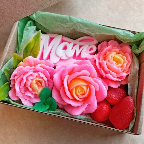 мыло ручной работы маме / мыло роза клубника, подарок маме, набор на день рождения, цветы розы, украшения для ванной, ароматное