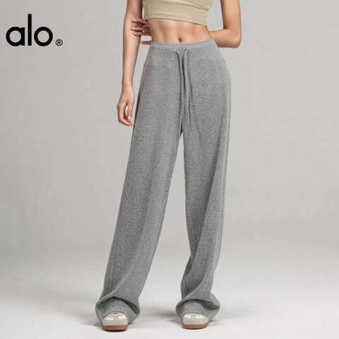 Брюки Aloyoga удлиненные трикотажные спортивные брюки женские зимние свободные брюки прямые серые спортивные брюки йога фитнес брюки