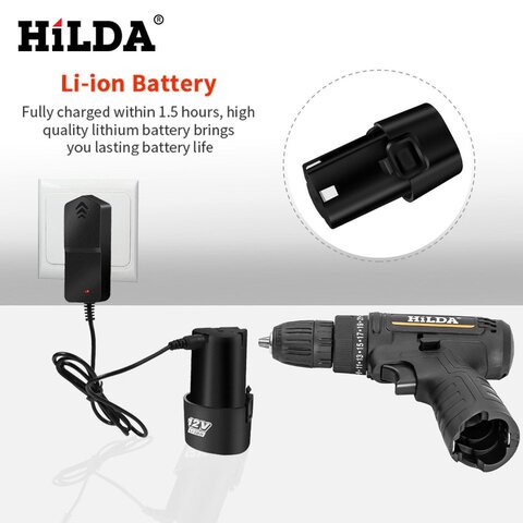 HiLDA Hilda Аккумуляторная Дрель С Литиевым Аккумулятором Электрическая Для Дома 12V Беспроводная Ударная Ручная Дрель