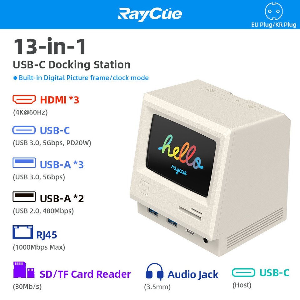 Raycue Display Док-станция Raycue 128K SE C, Тройной дисплей, совместимый с 4K HDMI ...