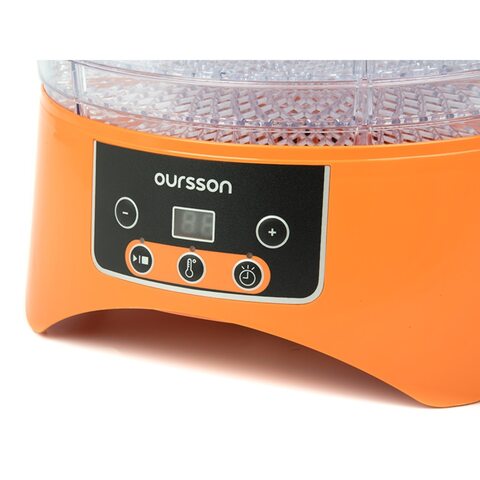 Дегидратор - осушитель Oursson DH2303D/OR Сохранение, дегидрация овощей, фруктов, ягоды, грибы, мясо, птица, рыба. 6 вместительных лотков для сушки, регулировка температуры 38/48/58/68°С и время до 12 часов
