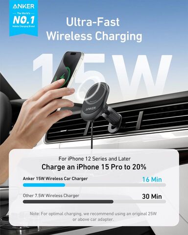 Anker MagSafe Беспроводное Автомобильное Зарядное Устройство MagGo Быстрое 15 Вт 360