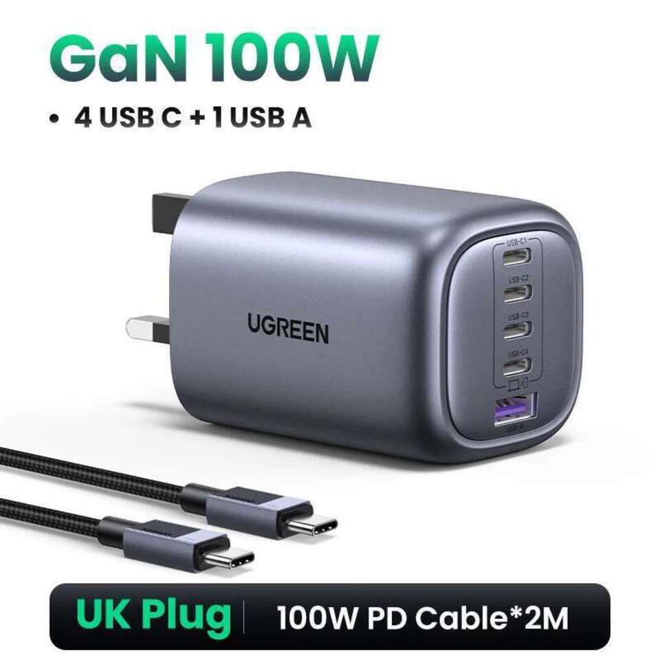 UGREEN зарядное устройство 100W GaN QC4.0 3.0 PPS для ноутбуков Macbook Air планшетов IPhone 16 15 14 Pro Max 4 портов типа C PD быстро