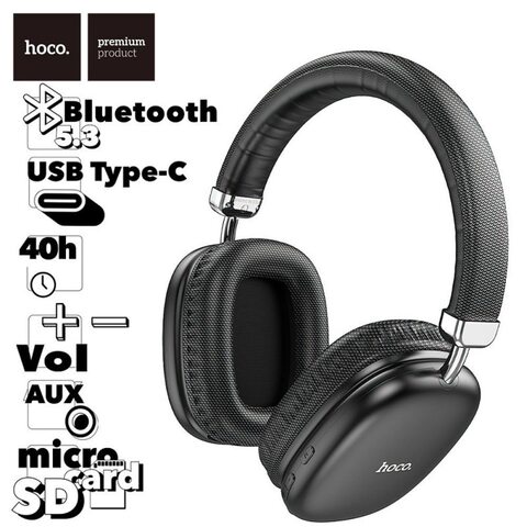 Bluetooth гарнитура HOCO W35 BT5.3, AUX/microSD/Type-C, накладная, громкость +/- (белый)