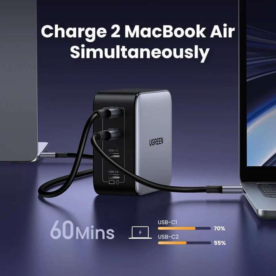 UGREEN зарядное устройство 100W GaN QC4.0 3.0 PPS для ноутбуков Macbook Air планшетов IPhone 16 15 14 Pro Max 4 портов типа C PD быстро