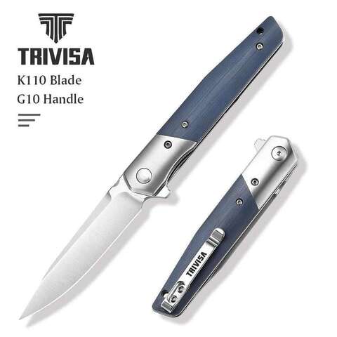 TRIVISA складной карманный EDC нож для мужчины 3,5 "BOHLER K110 Blade & G10 HandleFlipper с клипом на открытом воздухе Кемпинг выживание