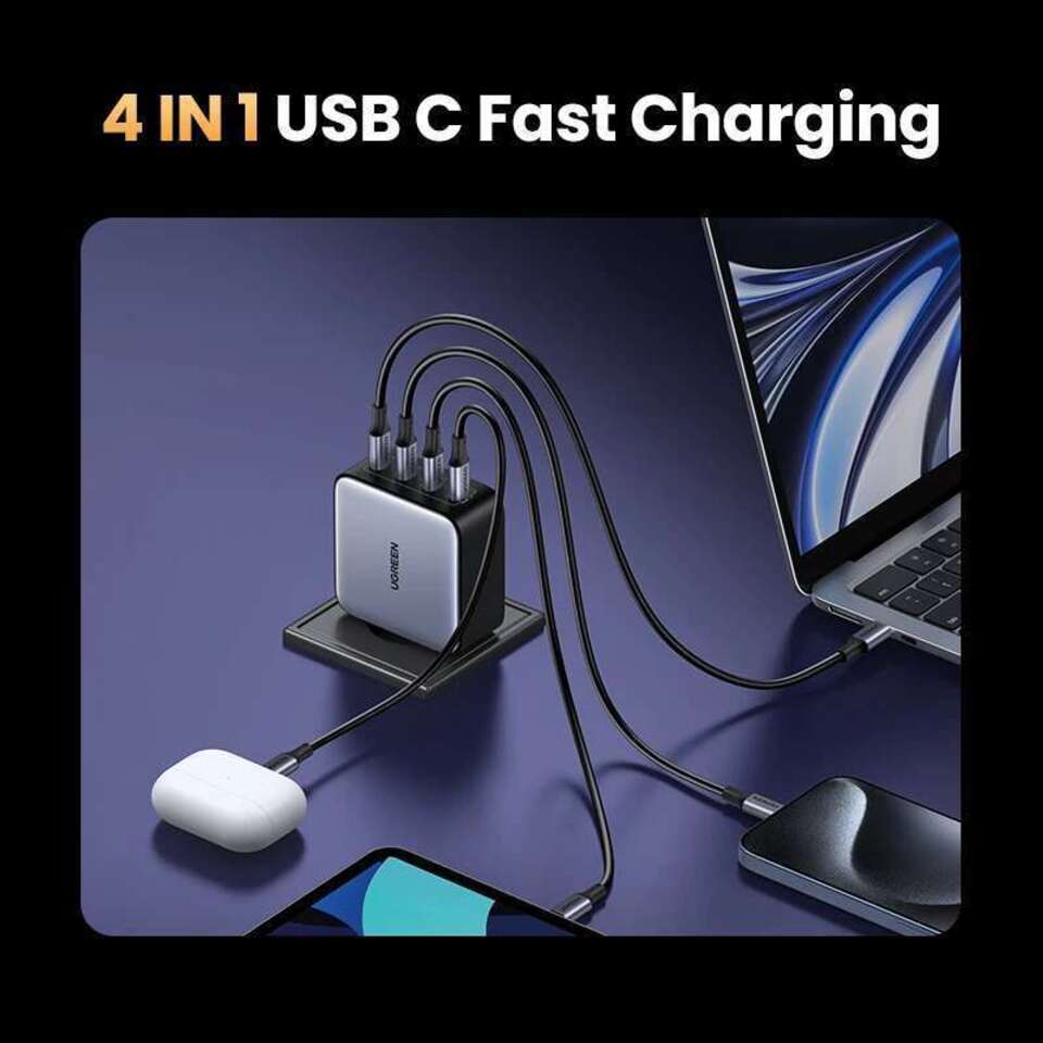 UGREEN зарядное устройство 100W GaN QC4.0 3.0 PPS для ноутбуков Macbook Air планшетов IPhone 16 15 14 Pro Max 4 портов типа C PD быстро